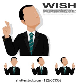Set of businessman is presenting crossed finger hand sign

