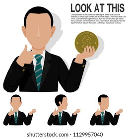 Set of businessman is presenting something in his hand