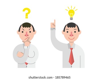 Set of  businessman with question mark and idea bulb