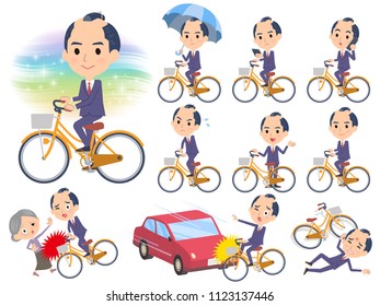 A set of businessman riding a city cycle.There are actions on manners and troubles.It's vector art so it's easy to edit.