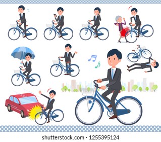 A set of businessman riding a city cycle.There are actions on manners and troubles.It's vector art so it's easy to edit.