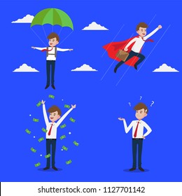 set of Businessman showing different gestures character vector design.
