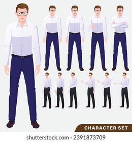 set of Businessman showing different gestures character vector design.