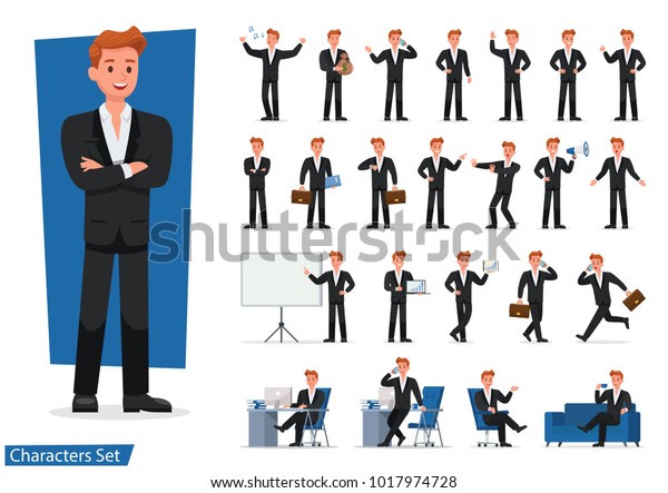 Set Businessman Showing Different Gestures Character Stock Vector ...