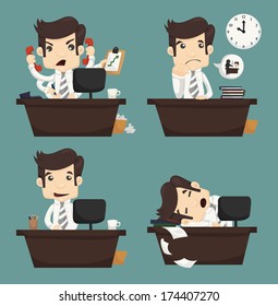 Set of businessman sitting on desk , office worker , eps10 vector format