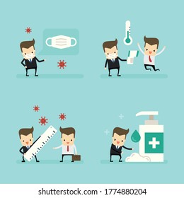 set of businessman in social distance concept vector