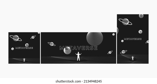 set of a businessman standing silhouette and Digital Contour curve dot and line and wave with wireframe. The concept for metaverse and VR technology