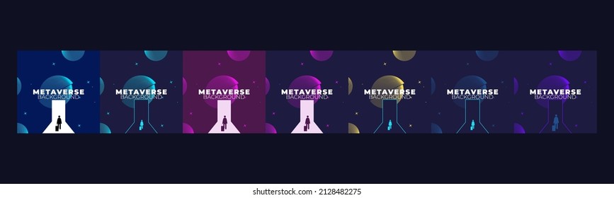 Set of Businessman Start and Steps into Future Door. Moving Forward to New Technology, Blockchain and the Next Layer of the Internet Concepts. Futuristic Tone