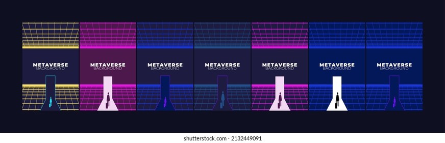 Set of Businessman Start and Steps into Future Door. Moving Forward to New Technology, Blockchain and the Next Layer of the Internet Concepts. Futuristic Tone
