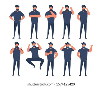 set of Businessman in suite and casual wear showing different gestures character vector design.