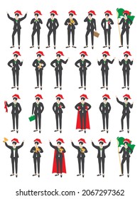 Set of Businessman in suite  showing different gestures character vector design with 
Christmas concept.