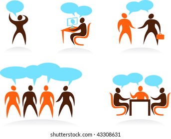 set of businessman are talking icons