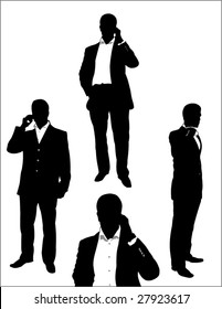 set of businessman using a mobile phone