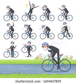 A set of businessman wearing mask on a road bike.There is an action that is enjoying.It's vector art so it's easy to edit.