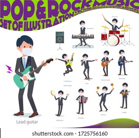 A set of businessman wearing mask playing rock 'n' roll and pop music.There are also various instruments such as ukulele and tambourine.It's vector art so it's easy to edit.