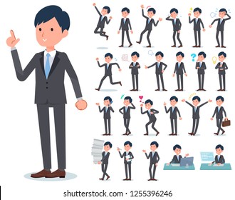 A set of businessman with who express various emotions.There are actions related to workplaces and personal computers.It's vector art so it's easy to edit.