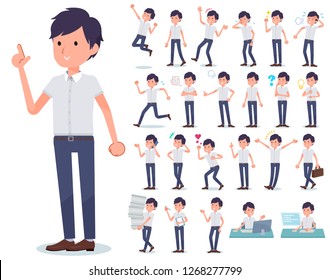 A set of businessman with who express various emotions.There are actions related to workplaces and personal computers.It's vector art so it's easy to edit.