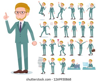 A set of businessman with who express various emotions.There are actions related to workplaces and personal computers.It's vector art so it's easy to edit.