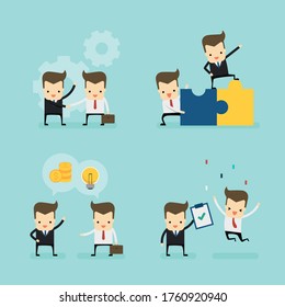 set of businessmans in deal concept vector