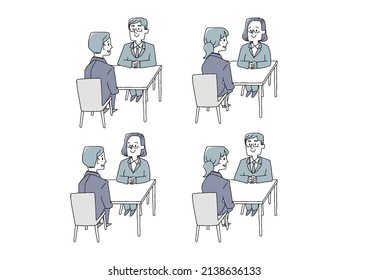 A set of businessmen to be interviewed Comical handwritten person Vector, line drawing and color