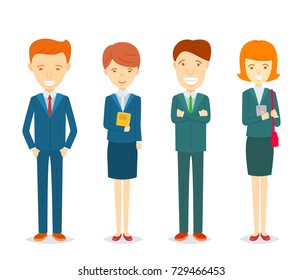 Set of Businessmen and businesswomen character in formal suits, Collection of Happy Business men and secretary women standing character in different posture, Businessmen character illustration 