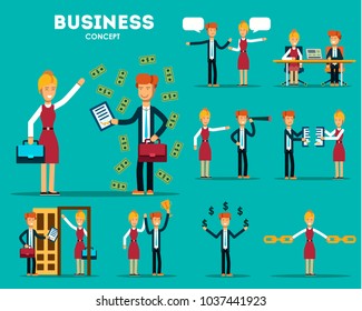 Set of businessmen cartoon character design with different poses, isolated against white background. Vector illustration.
