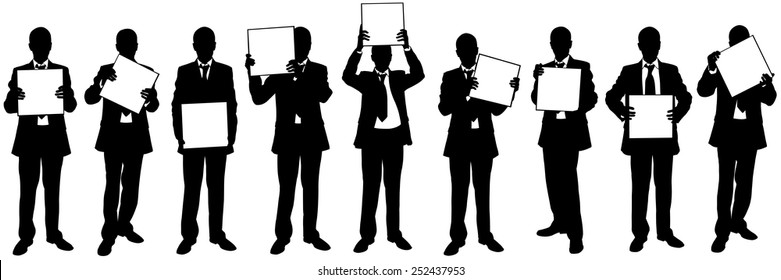 set of businessmen holding blank signs