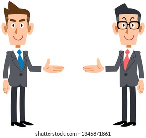 Set of businessmen introducing on both sides
