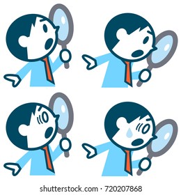 Set of businessmen looking into the magnifying glass