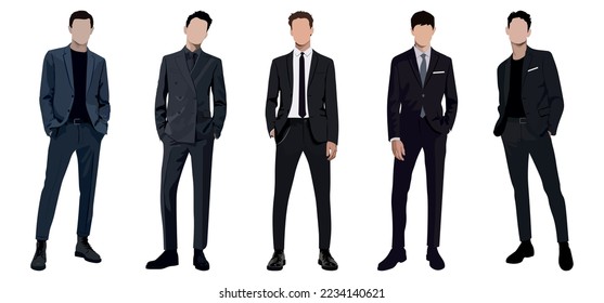 Set of businessmen on a white background in business suits in a flat style. set of vector illustrations of stylish and fashionable men