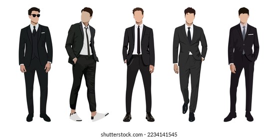 Set of businessmen on a white background in business suits in a flat style. set of vector illustrations of stylish and fashionable men