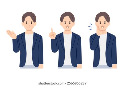 Set of businessmen posing for guidance and calling out【Vector／Illustration／Person】