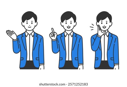 Set of businessmen posing for guidance and calling out【Vector／Illustration／Person】