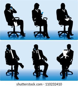 Set of businessmen silhouettes in office chairs.