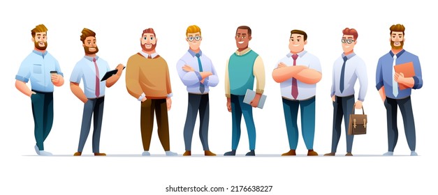 Set of businessmen team cartoon character