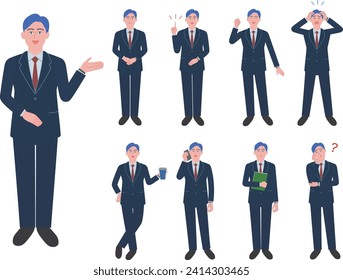 A set of businessmen in various poses