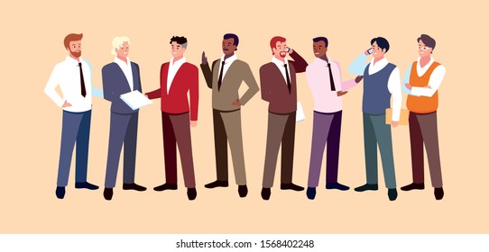 set of businessmen with various views, poses and gestures vector illustration design