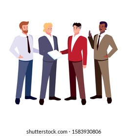 set of businessmen with various views, poses and gestures vector illustration design