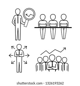 set businesspeople group with strategy statistics