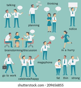 Set of businesspeople or office workers, man and woman, various characters and activities, in business concept set 2.  