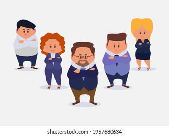 Set of Businesspeople or office workers wearing business suit stand and cross arm on chest pose in cartoon character, isolated vector illustrations on white background.