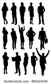 Set Of Businesspeople Silhouettes In Various Poses. Vector Image