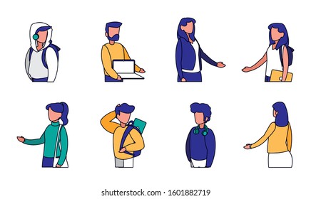 Set of businesspeople and students design, Men women business management corporate job occupation and worker theme Vector illustration