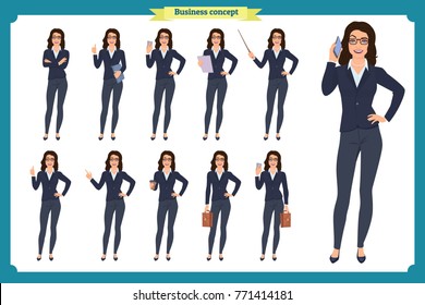 Set Businesswoman Character Design Different Poses Stock Vector ...