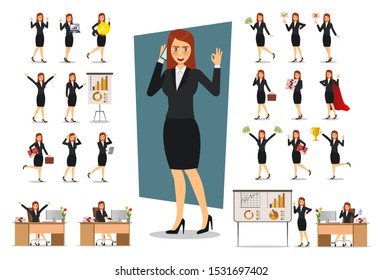 Set of Businesswoman character design. pose, flat, Vector illustration.