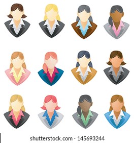 Set of businesswoman icon in FULL VECTOR style with different hairstyle