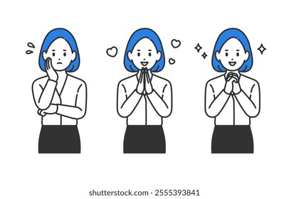 Set of businesswoman in a pose of distress and joy【vector／illustration／person】