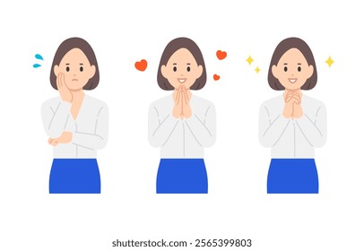 Set of businesswoman in a pose of distress and joy【Vector／Illustration／Person】