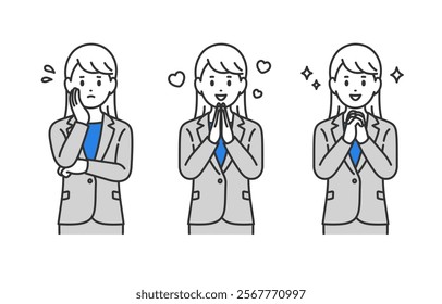 Set of businesswoman in a pose of distress and joy【Vector／Illustration／Person】