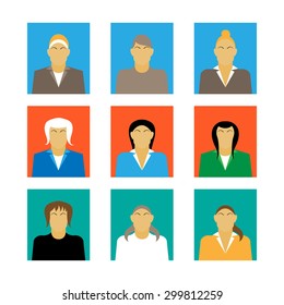 set of businesswoman profile icon female portrait flat design vector illustration